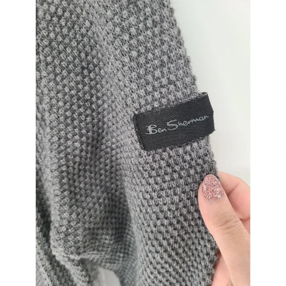 Academia Ben Sherman‎ Men Fishermen Cardigan Sweater XL Gray Wool Blend Preppy